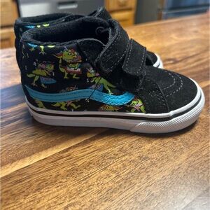 Vans Kids Sneakers Black with Blue and Green dinosaur